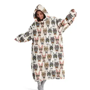 hoodie blanket, Wearable Blanket, Hooded Blanket Wearable Throw, Cute Cat Design, Soft Warm Plush, Lightweight Cozy Blanket, Perfect for Sofa Home Leisure Air Conditioning Nap Office Bed Camping Travel Gift，Christmas Gift,Valentine's Day gift