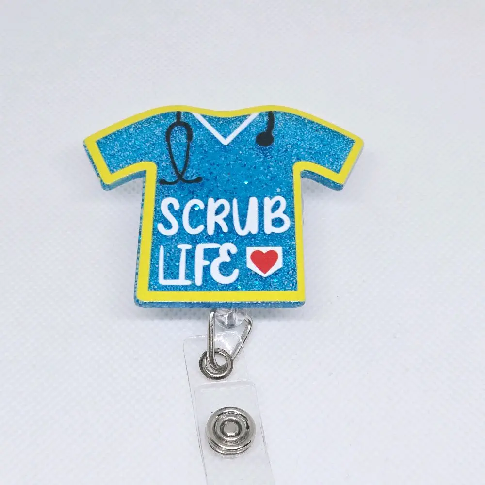 Scrub Life Scrub Tops in Various Colors - Acrylic Retractable Badge ID Reel Belt or Alligator Clip Perfect for Nursing & Hospital Workers swivel great gift retractable clip nurse