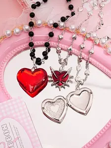 Elegant Sweet Punk Necklace Set, Heart Shape Pendant, Adjustable Chain, Stackable Mix Match, Holiday Gift, Party Gift, Mother's Day