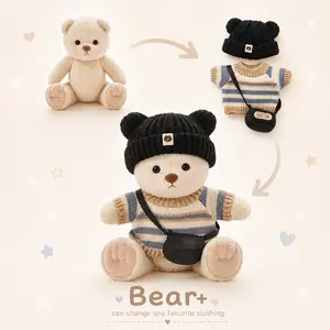 TEDDY HUGGY Adorable Teddy Bear Collection - Knitted Three-Piece Set Paired with a Cute Teddy Bear - 12 Inches Tall - Soft Plush Toy with Movable Joints - The Perfect Gift for Any Age. Soft Stuffed Animals Soft Stuffed Figure
