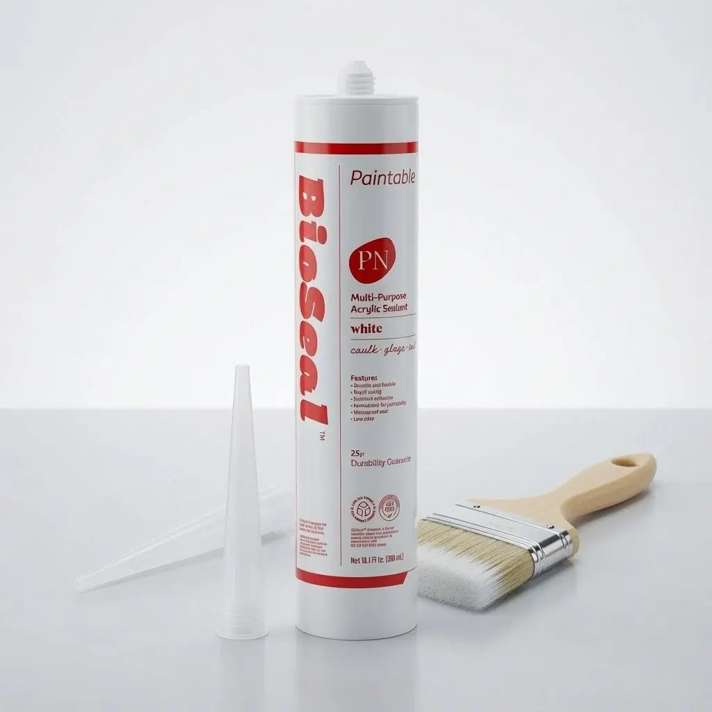 White Acrylic Paintable BioSeal Silicone Caulk 10.1oz | BioSeal Interior Gap Filler for Trim, Cabinets, Molding | No Odor, Flexible Finish