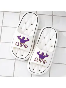 Omega Psi Phi Fraternity Muscle Man Print Quick-Dry Hollow Out Slide Slippers, Non-Slip Drainage Bathroom Shower Shoes, Soft Cushioned Home Sandals for Greek Life Members