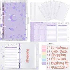 A6 Budget Binder with Zipper Envelopes, Cute Money Saving Binder, Budget Book with 8Pcs Cash Envelopes, 12pcs Expense Budget Planner Sheets & 24 Sticky Labels