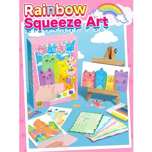 Rainbow Squeeze Art Kit - Creative Scratch & Color Art Set for Kids with 20 Drawing Papers 7 Acrylic Paints 6 Watercolor Pens 1 Sticker Sheet & Squeegee Board Perfect for DIY Art & Gifts Creative Craft Kit