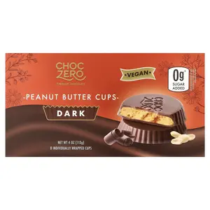 ChocZero Peanut Butter Cups, Dark, 8 Individual Wrapped Cups, 4 oz (113 g)