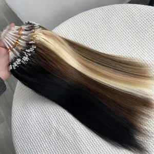 2025 NEW Fashion 50pcs Micro Loop Human Hair Extensions with Beads, No Glue Needed, 12"-24" Length, 30G/Pack – Natural Black to Blonde Gradient for Highlighting & Volume, Straight Thin Ends, Perfect for Women’s Styling, Color Highlighting |   Natural Grad