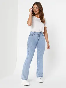 Women's Blue Washed Flare Jeans