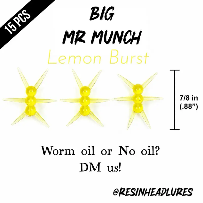(15pcs) Ice Fishing 7/8” Mr Munch Lures for Panfish, Walleyes and More! Hand-injected Soft Plastic Baits.