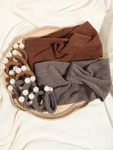 12pcs Lazy Wind Wide Edge Hair Band & Pearl Hair Rope Set, Gentle and Advanced Headwear, Essential for Daily Leisure Home, Ins French Simple Hair Accessories, Gift for Girlfriend