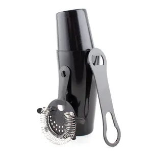 Black Midnight 4-Piece Stainless Steel Bar Set with V-Rod® - Includes Bottle Opener, Cocktail Shaker, and Bar Utensils