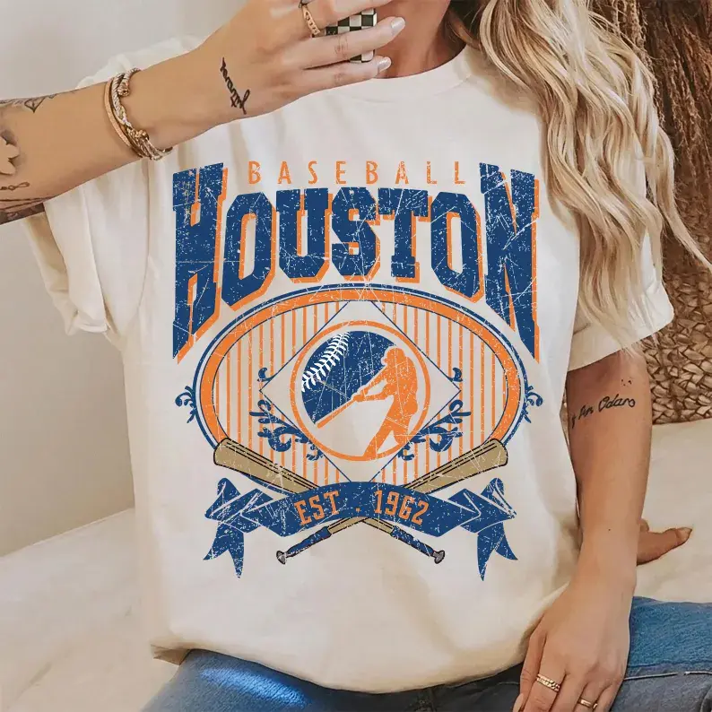 [Sale Up To 50%] Vintage 90s Style Houston Baseball Shirt, Game Day Tshirt, Houston Space City Team Baseball Tee, Sunday Houston Mascot T-Shirt, Fan Apparel Sweatshirt Hoodie