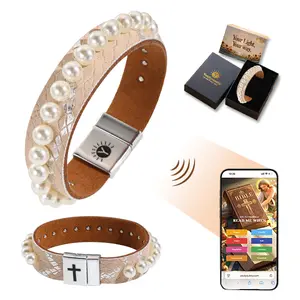 Youtysunny NFC Bible Bracelet: Elegant pearl leather, waterproof & durable. No app/charges. Delivers mood-based verses & music in 10+ languages for emotional comfort & spiritual healing. Black Friday limited gift.
