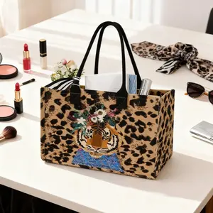 Tiger Print Large Capacity Storage Tote Bag, Super Size Organizer, Durable Handle, Space Saving Multi-Purpose, Ideal for School, Travel, Shopping, Multifunctional Portable Bag