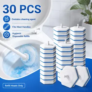 30pcs Toilet Brush Replacement Heads, Toilet Wand Refills Compatible, Disposable Refill Heads for Deep Foaming Cleaning, Highly Effective Cleaning, used for toilets, bathtubs, sinks, mop basins, washbasins, shower doors, and mirrors