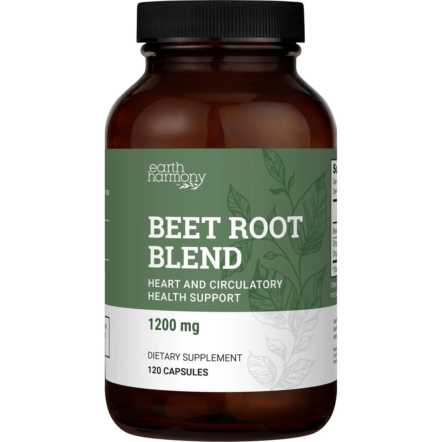Earth Harmony Organic Beet Root Capsules 1200 mg - Beet Root Powder & Juice Blend Supplement for Men and Women - 120 Capsules