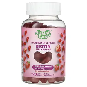 Human Beanz Biotin Jelly Beans, Maximum Strength, Strawberry Blast, 120 Jelly Beans (2,500 mg per Jelly Bean)