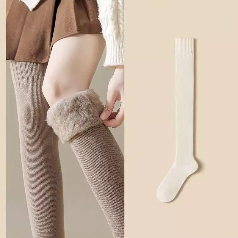 Women's Plush Fleece-Lined Knee-High Socks - Thick Ribbed Thermal Stockings with Wrap Fit, Comfortable Breathable Cashmere-Like Feel, Warmer Winter Lounging Essential