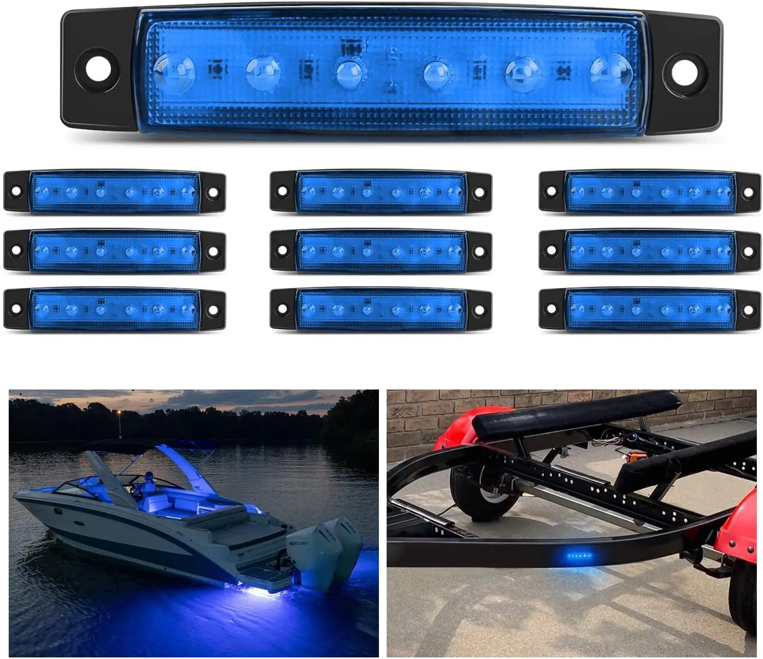 Nilight 10PCS 3.8" High-Brightness 6-LED Blue Indicator & Clearance Led Car Lights, 12V DC, 120 lm per Unit, Waterproof Truck Accessories for Truck Camper, Marine Boat, Led Light