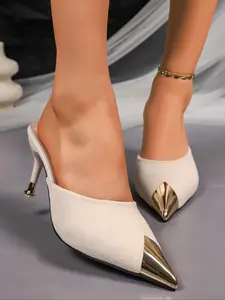 Elegant Stiletto Heel Single Shoe for Women, PU Leather Half Slip-On Design, Perfect for Parties and Daily Wear, Fashionable All Season Shoes