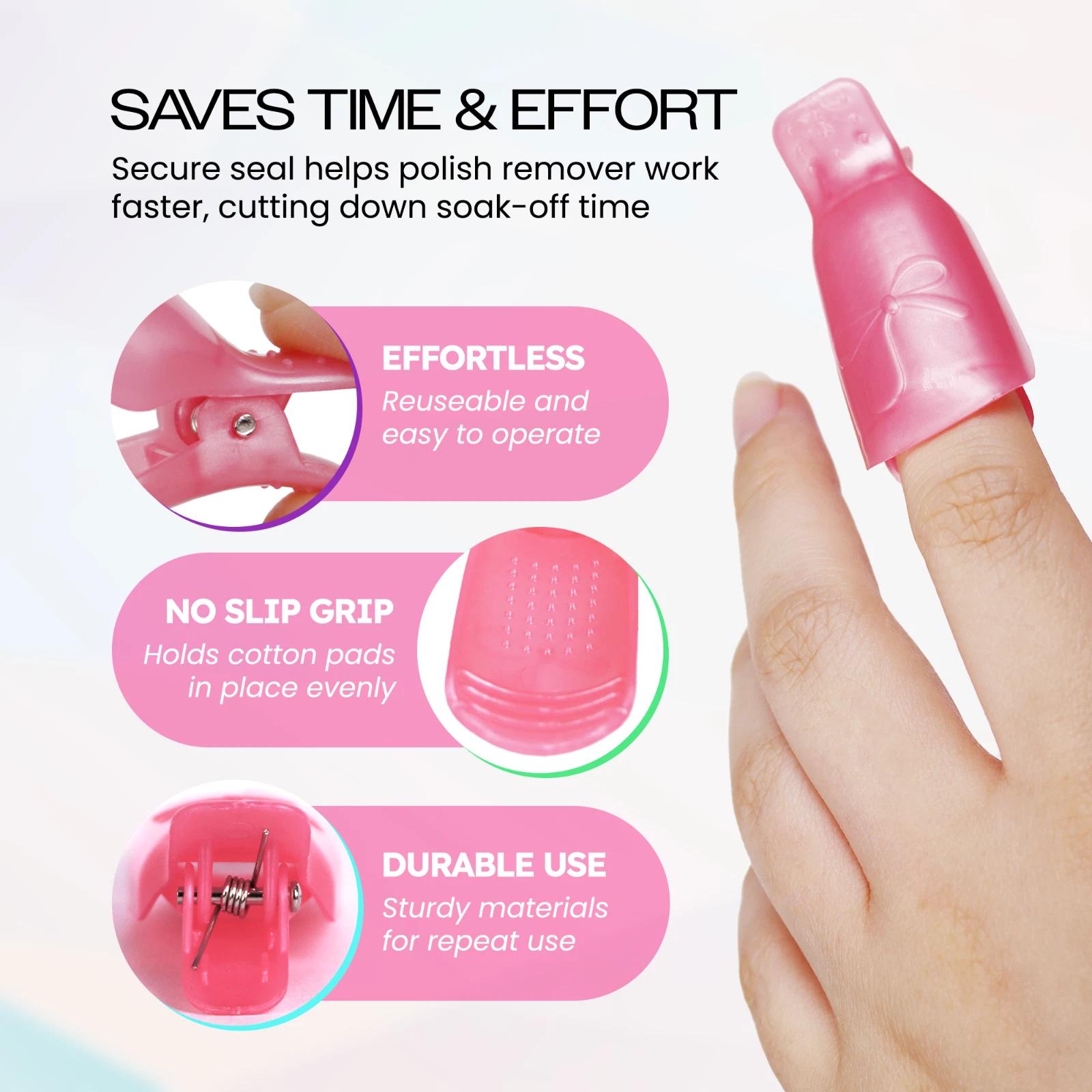 10 PCS Reusable Acrylic Nail Soak Clips  Gel & Polish Remover Tool | Pink Nail Art Accessory