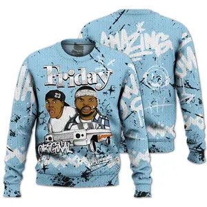 Knitted Sweater To Match Legend Blue 11s, 3D Sweatshirt, Realistic Graphic Pullover, Unisex Streetwear Style