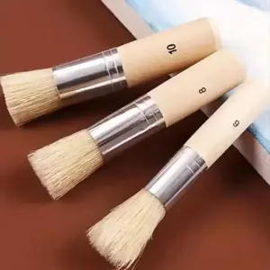 3 Piece DIY Wooden Wax Brush Set, Pure Natural Bristle Paint Brushes, Perfect Acrylic Varnish Wood Oil Painting Pig Hair Brushes