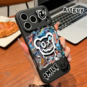 Straight Edge Phone Case for iPhone 17 15 Plus 16 Pro Max 14 13 12 11 Air XR XS Ghost Face Graffiti Pattern Anti-Scratch Shockproof TPU Bumper Drop-proof Cover