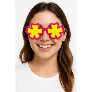 Giant Hibiscus Flower Sunglasses - Pink & Yellow Luau Accessories