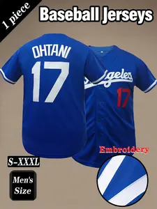 Men's # 17 baseball jersey, Los Angeles letter embroidered “Ohtani”jerseys,Daily casual, comfortable, breathable, Athletic short sleeved cardigan suitable for outdoor sports and competitions, street trendy hip-hop outfits, essential fan and fan gifts