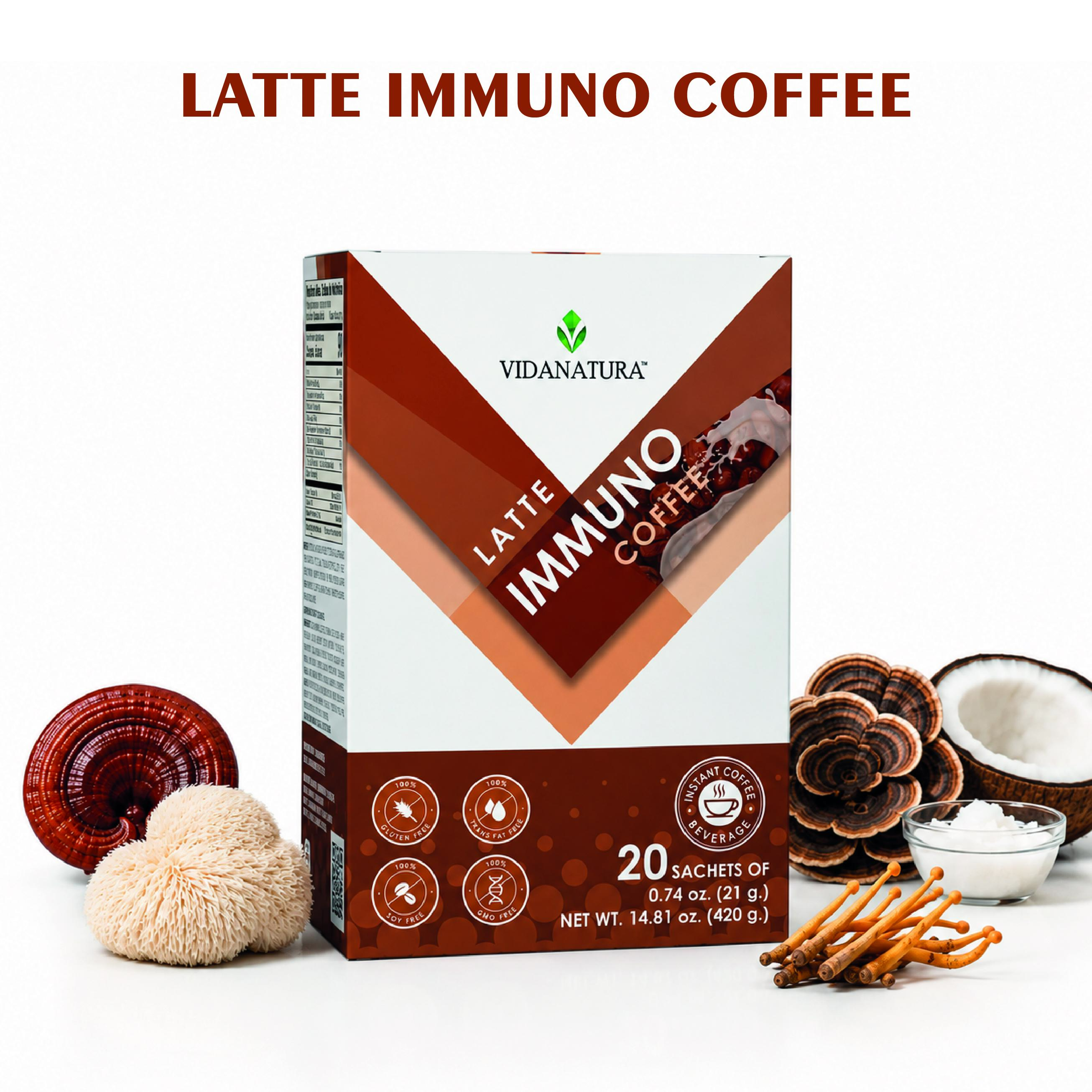 VIDANATURA Latte Immuno Mushroom Coffee | Premium Arabica | 20 Sachets
