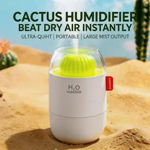 Cactus Mini Humidifier - Small USB Personal Humidifier for Bedside, Desk, Office, and Car | Quiet 360° Mist, Auto Shut-Off, Night Light, Perfect for Dry Air, Sleep, and Plants