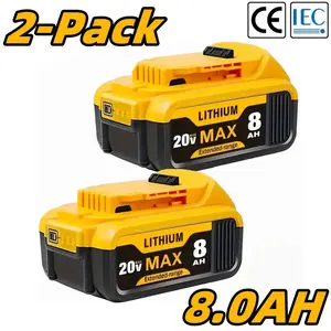 1/2 Pack 8.0Ah 20V Lithium Ion Battery For DCB200 DCB201 DCB206 Cordless Power Dewalt  Tool Replacement Charger Extended Range