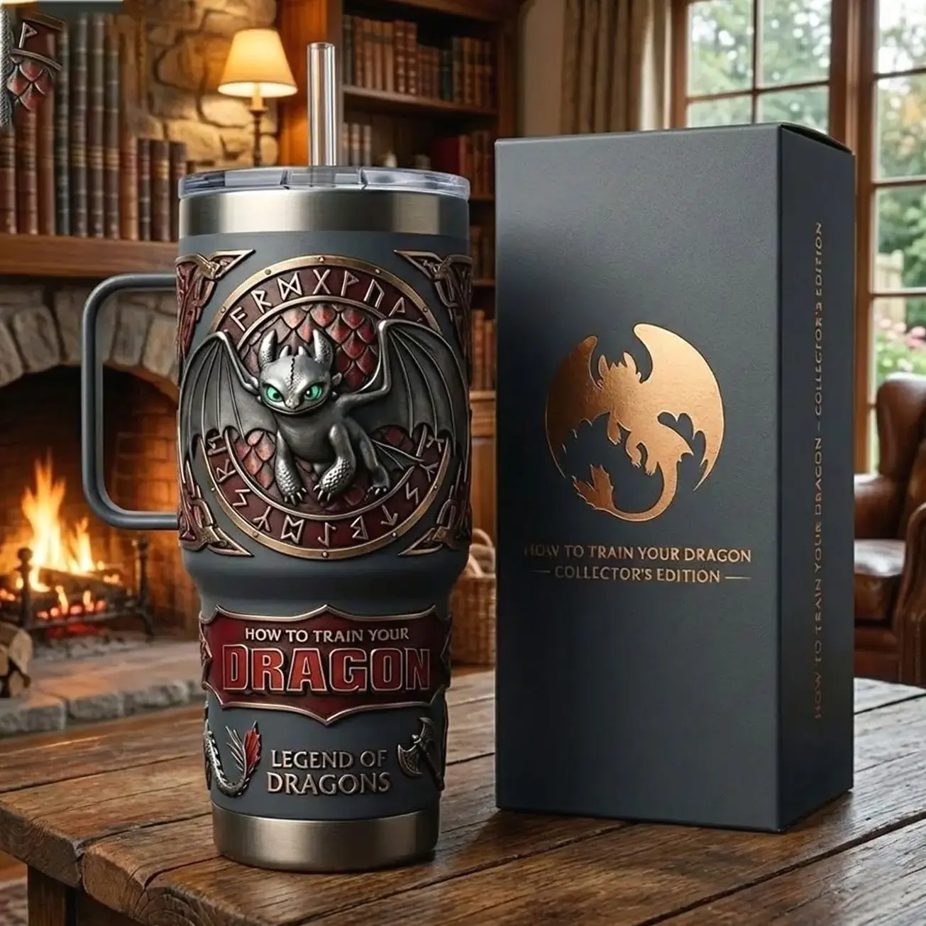 The "Toothless" Night Fury Dragon Tumbler 40oz With Handle & Straw, Limited Edition Collector Cup, How To Train Your Dragon Stainless Steel Travel Mug, Hiccup & Toothless Gift, Insulated Drinkware