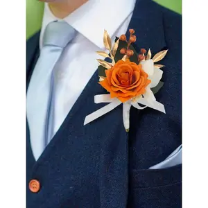 Rinlong Boutonnieres Orange Wedding Flower Ornaments
