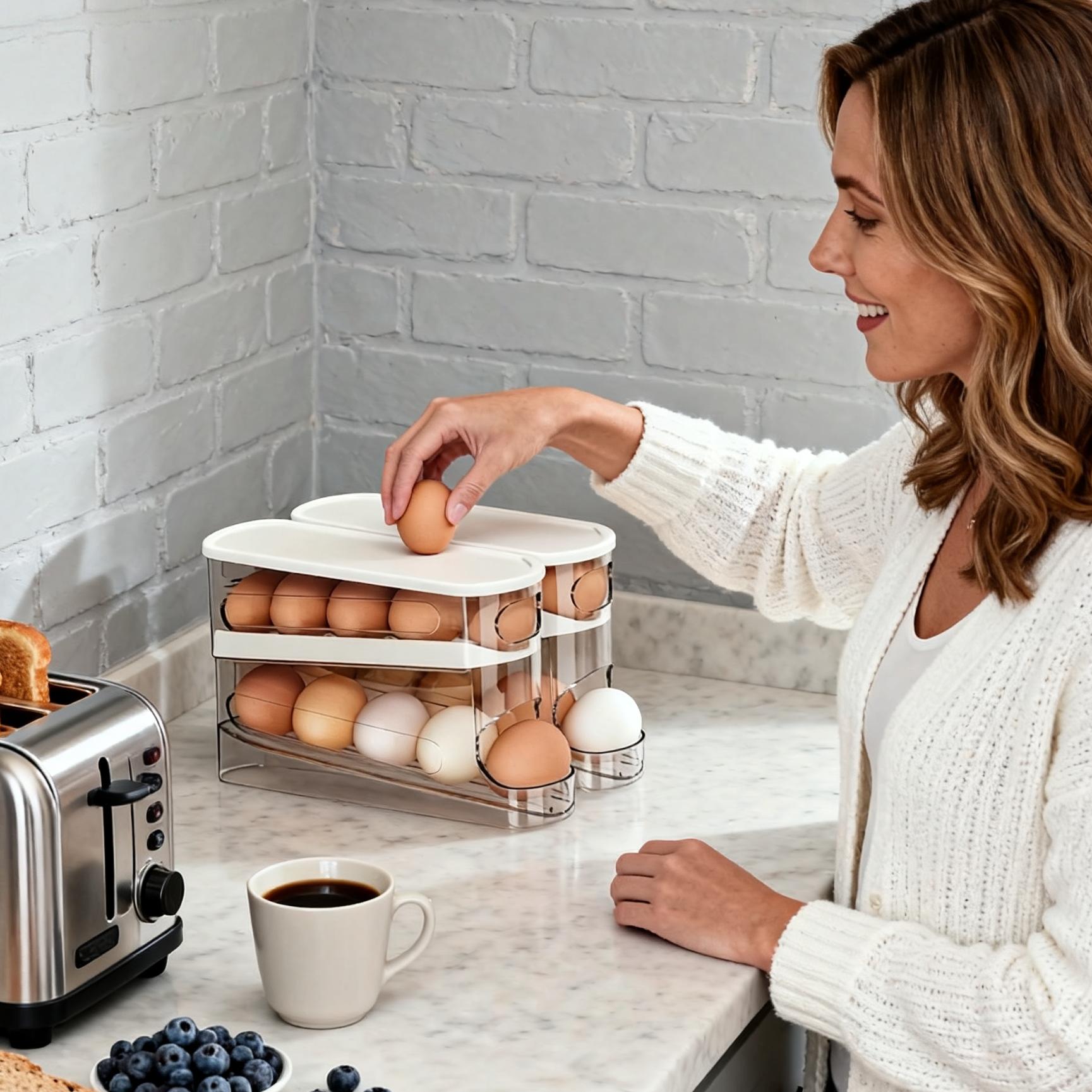 Clear Egg Storage Box, 1 Count Space-Saving Rolling Egg Holder, DurablePlastic Egg Organizer for Refrigerator, KitchenAccessories #GLOBAL PICKS