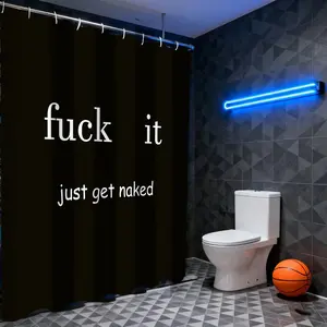 1/4 pcs Creative 'fuck It' Letter Pattern Shower Curtain Set, Includes Bath Mat, Toilet Lid Cover, Elegant Bathroom Decor, 12 Hooks Included