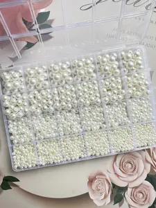 1320pcs 4/6/8/10 milli round pearl Rice white/pure white 12 box DIY beaded bracelet necklace Round colored beads, craft beads, round beads with hole thread, DIY bracelet, necklace, craft beads