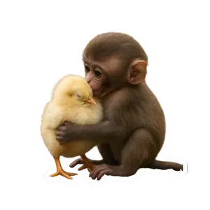 Cute Monkey and Chick Kiss-Cut Stickers, Animal Stickers, Cute Decor, Laptop Stickers, Gifts for Animal Lovers, Playful Decor