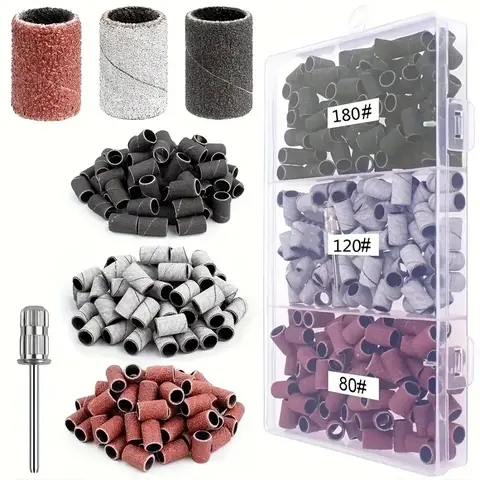 210pcs Sanding Belts Set with 3/32 Inch Clamp, Nail Sanding Bands, #80 #120 #180 Grits for Nail Drill, Electric Nail File Accessories, Electronic Nail File, Nail Grinding Tool, Nail Tech Supplies