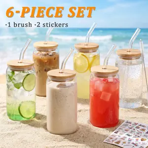 4/8/12 Packs Heat-resistant Glass Cup Tumbler with Straw and Lid, Classic Can Shaped Drinkware, Stylish Kitchen Accessories for Daily Home Use