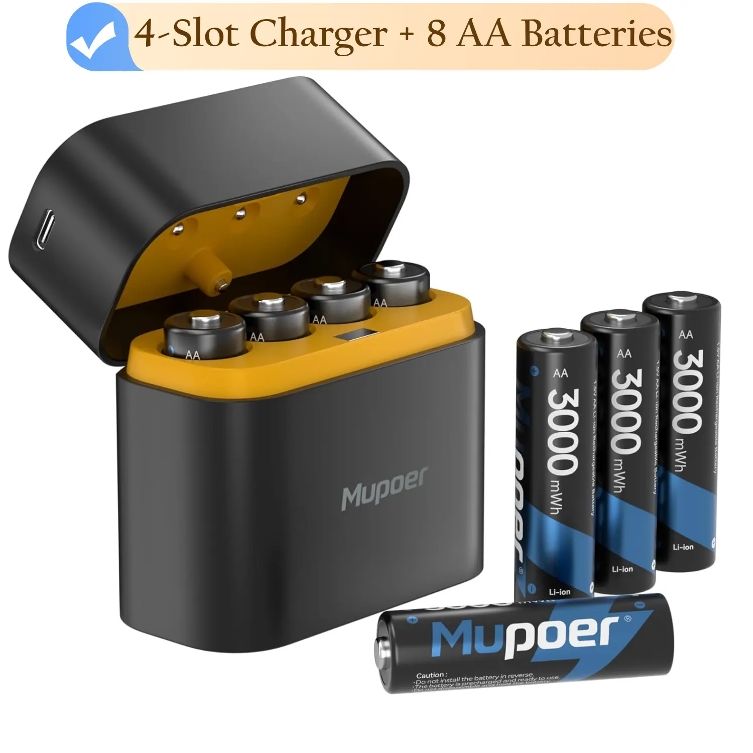 Mupoer Rechargeable AA Batteries Lithium with Charger | 1.5V 3000mWh Double A Battery Rechargeable,Long Lasting Pilas Recargables Lithium ion AA Battery with Charging Storage Box for Blink Outdoor, Xbox Controller