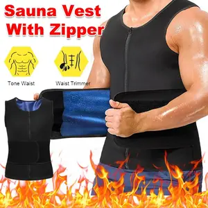 Men's Sauna Sweat Vest, Tummy Control Suit, Compression Waist Trainer with Zipper Workout Sauna Suit with Adjustable Waist Trimmer Belt
