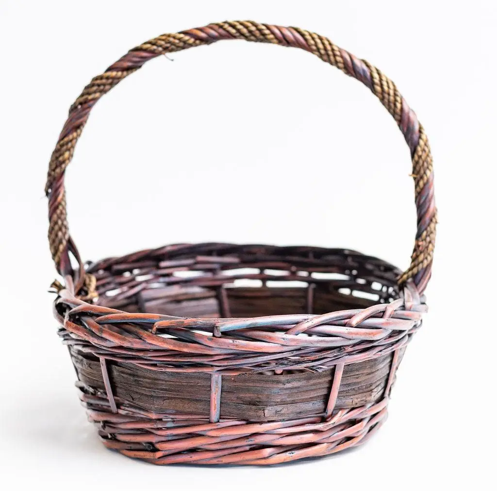 MDR Trading AI-4065MAHC-Q02 Round Shape Storage Basket, 15 in. Long-Handled Brown Organiser Container - Set of 2