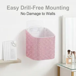1pc Diamond Embellished Storage Box, No Drilling Wall-Mounted Organizer, Drainage Design, Bathroom Vanity Holder, Makeup Display Case