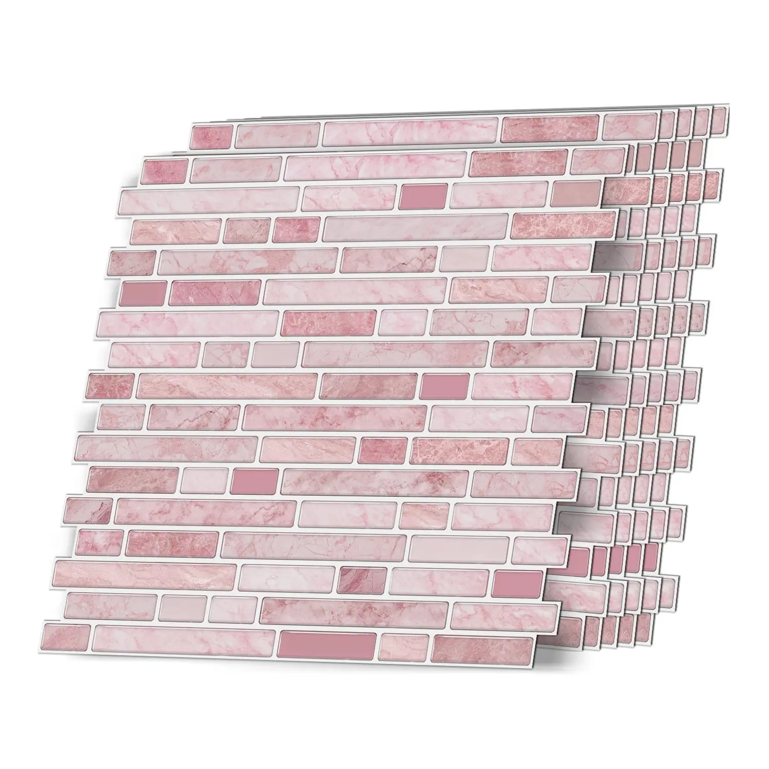 Pink Marble Pattern Self-adhesive Wall Sticker, 12pcs/set Exquisite 3D Marble Wall Tile Sticker, Wall Decal for Home Kitchen Bathroom, Marble Backsplash Wallpaper, Decorative Wallpaper