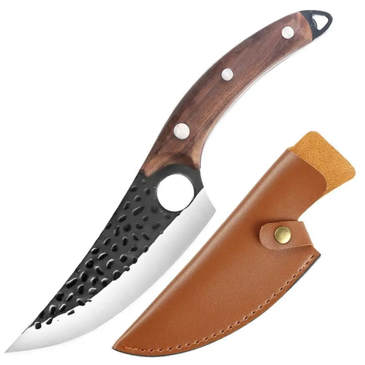 1pc Quality Stainless Steel Kitchen Chef Meatknife - Multi-Functional Bone Cleaver with Leather Sheath & Wooden Handle, for Home Kitchen Vegetables, Fruits & Meat Prep