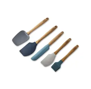 Thyme and Table 5 Piece Silicone Kitchen Utensil Set with Beechwood Handles Includes Spatulas Basting Brush and Spreader