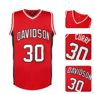 Men's Retro #30 Curry V-Neck Mesh Basketball Jersey Red&Black Trim Embroidered Design Breathable Sleeveless Sports uniforms for Fans & Streetwear summervibes gym clothing