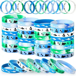 Z-WBA2  48 Pcs Shark Party Favors Ocean Sea Life Shark Silicone Bracelets Rubber Wristbands for Baby Shower Under the Sea Themed Kids Birthday Party Favors Gift Decorations Supplies
