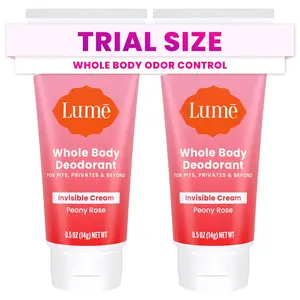 Lume Whole Body Deodorant - Mini Travel Size Invisible Cream Tube - Trial Size -72 Hour Odor Control - Doctor Developed - Aluminum Free, Baking Soda Free - .5oz (Pack of 2) (Peony Rose)